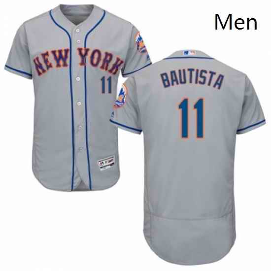 Mens Majestic New York Mets 11 Jose Bautista Grey Road Flex Base Authentic Collection MLB Jersey